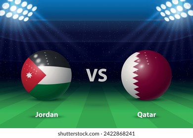 Jordan vs Qatar. knockout final Asia 2023, Soccer scoreboard broadcast graphic template