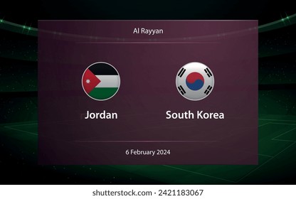 Jordania vs Corea del Sur. knockout Fase semifinal Asia 2023, plantilla de gráficos de difusión del marcador de fútbol