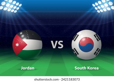 Jordania vs Corea del Sur. knockout Fase semifinal Asia 2023, plantilla de gráficos de difusión del marcador de fútbol