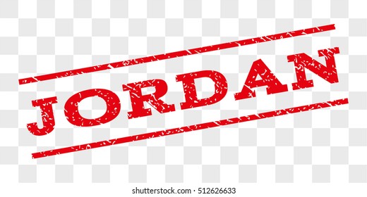 Jordan watermark stamp. Text caption between parallel lines with grunge design style. Rubber seal stamp with dirty texture. Vector red color ink imprint on a chess transparent background.