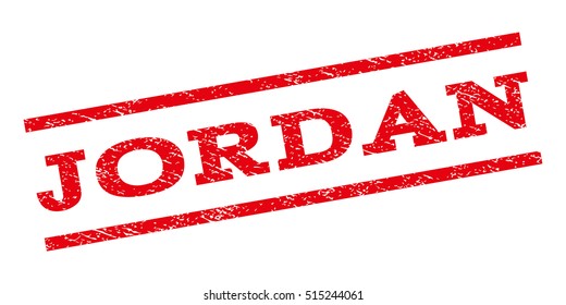 Jordan watermark stamp. Text caption between parallel lines with grunge design style. Rubber seal stamp with dirty texture. Vector red color ink imprint on a white background.