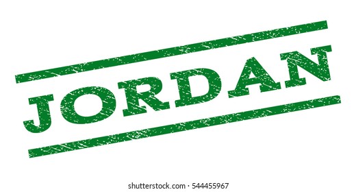 Jordan watermark stamp. Text caption between parallel lines with grunge design style. Rubber seal stamp with dust texture. Vector green color ink imprint on a white background.