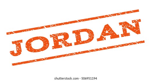 Jordan watermark stamp. Text tag between parallel lines with grunge design style. Rubber seal stamp with dirty texture. Vector orange color ink imprint on a white background.