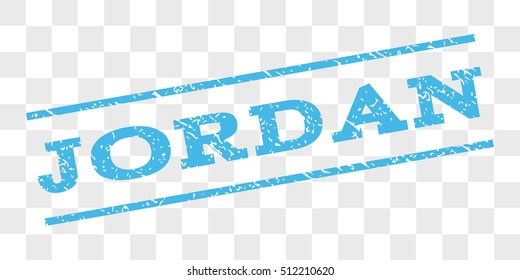 Jordan watermark stamp. Text tag between parallel lines with grunge design style. Rubber seal stamp with dust texture. Vector light blue color ink imprint on a chess transparent background.