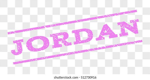 Jordan watermark stamp. Text tag between parallel lines with grunge design style. Rubber seal stamp with dust texture. Vector violet color ink imprint on a chess transparent background.