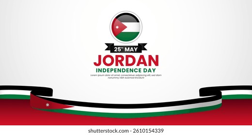 Jordan waving ribbon flag for National day background. Template for independence day banner design