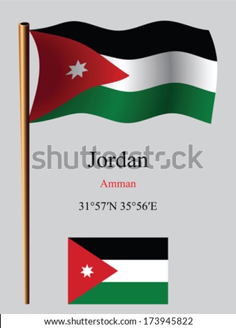 jordan wavy flag and coordinates against gray background, vector art illustration, image contains transparency