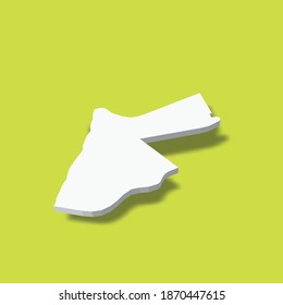 Jordan - white 3D silhouette map of country area with dropped shadow on green background. Simple flat vector illustration.