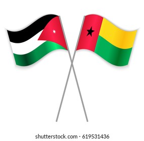 Jordanian and Bissau-Guinean crossed flags. Jordan combined with Guinea-Bissau isolated on white. Language learning, international business or travel concept.