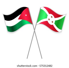 Jordanian and Burundian crossed flags. Jordan combined with Burundi isolated on white. Language learning, international business or travel concept.