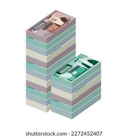 Jordanian Dinar Vector Illustration. Jordan, West Bank money set bundle banknotes. Paper money 1, 10, 20, 50 JOD. Flat style. Isolated on white background. Simple minimal design.