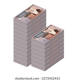 Jordanian Dinar Vector Illustration. Jordan, West Bank money set bundle banknotes. Paper money 50 JOD. Flat style. Isolated on white background. Simple minimal design.