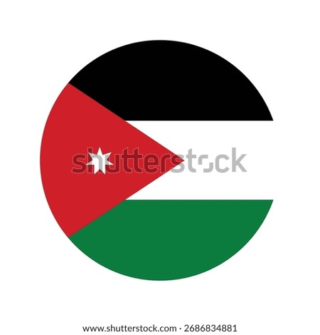 Jordanian flag flat vector illustration. Flag of Jordan shaped as circle.
