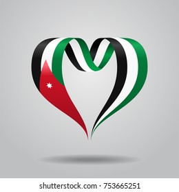 Jordanian flag heart-shaped wavy ribbon. Vector illustration.