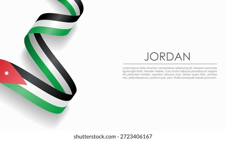 Cinta ondulada de la bandera jordana, que simboliza el orgullo nacional, ideal para temas de diseño patriótico o cultural. Ilustración vectorial.