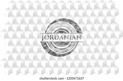 Jordanian realistic grey emblem with geometric cube white background
