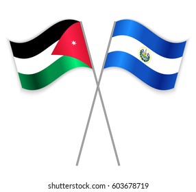 Jordanian and Salvadoran crossed flags. Jordan combined with El Salvador isolated on white. Language learning, international business or travel concept.