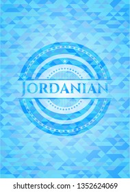 Jordanian sky blue emblem with triangle mosaic background