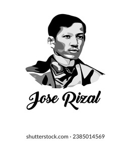 Jose Rizal Face in Grayscale Silhouette. Jose Rizal Vector Illustration suitable for Greeting Card and Banner