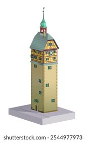 Josenturm in Schwaebisch Hall (Germany). Medieval clock tower on white background. Vector 3d illustration