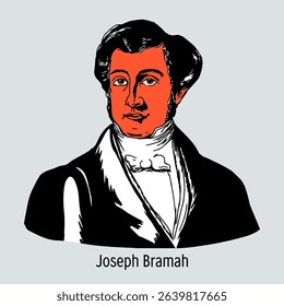 Joseph Bramah was an English inventor, best known for inventing the hydraulic press. One of the founders of hydraulic engineering. Hand drawn vector illustration