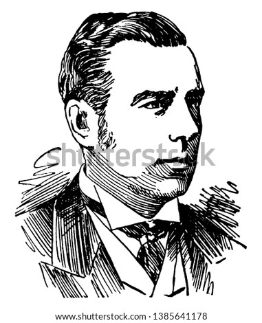 Joseph Chamberlain, 1836-1914, he was a British politician, statesman, and first a radical liberal, vintage line drawing or engraving illustration