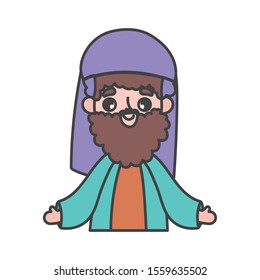 joseph character manger nativity, merry christmas vector illustration