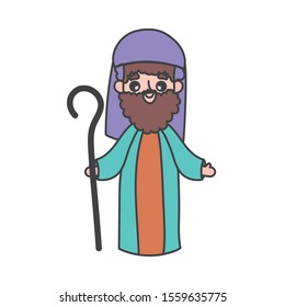 joseph character manger nativity, merry christmas vector illustration