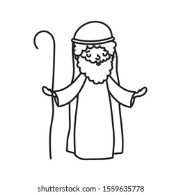 joseph character manger nativity, merry christmas vector illustration thick line