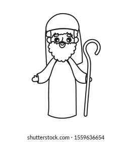 joseph character manger nativity, merry christmas vector illustration thick line