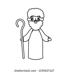 joseph character manger nativity, merry christmas vector illustration thick line