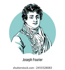 Joseph Fourier was a French mathematician and physicist. Hand-drawn vector illustration