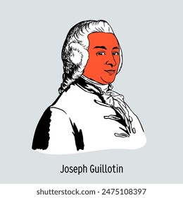 Joseph Guillotin - professor of anatomy, freemason, politician, member of the Constituent Assembly, friend of Robespierre and Marat. Hand drawn vector illustration