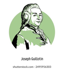 Joseph Guillotin - professor of anatomy, freemason, politician, member of the Constituent Assembly. Hand drawn vector illustration