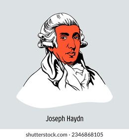 Joseph Haydn was an Austrian composer, representative of the Viennese classical school. A hand-drawn vector illustration