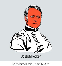 Joseph Hooker was a major general in the Union Army during the American Civil War. Hand drawn vector illustration