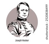 Joseph Hooker was a Union Army major general during the American Civil War. Hand-drawn vector illustration