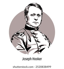 Joseph Hooker was a Union Army major general during the American Civil War. Hand-drawn vector illustration