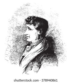Joseph Joubert. después de una litografía de Vogt, ilustración vintage grabada. Magasin Pittoresque 1873.