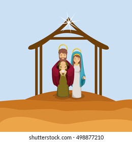 Joseph mary and baby jesus cartoon design