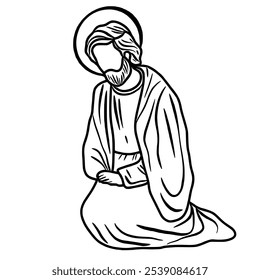 Joseph Nativity Scene Hand drawn Christmas Winter Christianity religion graphic vector illustration isolated on white background color editable 