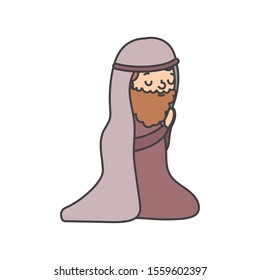 joseph praying manger nativity, merry christmas vector illustration