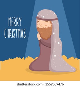 joseph praying, merry christmas vector illustration