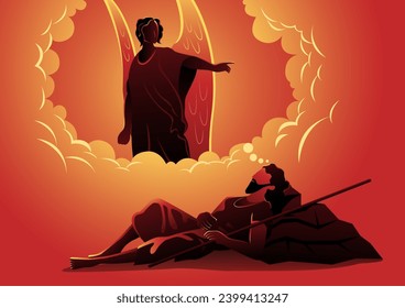 Joseph sleeping, angel appearing in dream. The Angel said, "Joseph, do not be afraid to take Mary as your wife. The child in her is from the Holy Spirit." Biblical Series