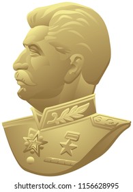 Joseph Stalin realistic vector portrait based on the USSR medal for the Victory over Germany in WW2, Red Army and State leader profile bust in the uniform of a Marshal of the Soviet Union