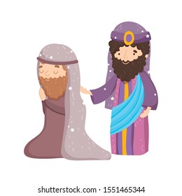 joseph and wise king manger nativity, merry christmas vector illustration