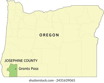 Lage des Josephine County und der Stadt Grants Pass auf der Landkarte von Oregon