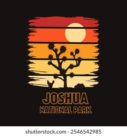 Joshua National Park Sunset Silhouette Design with Grunge Style