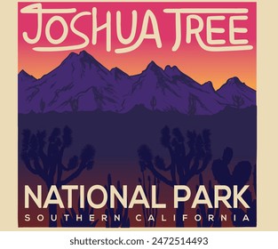 Joshua tree graphic print design for t shirt, poster, sticker and others. Desert with cactus wild vector artwork design. Southern California national park.