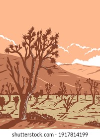 Joshua tree in the Mojave Desert within Joshua Tree National Park in California and Nevada WPA Poster Art